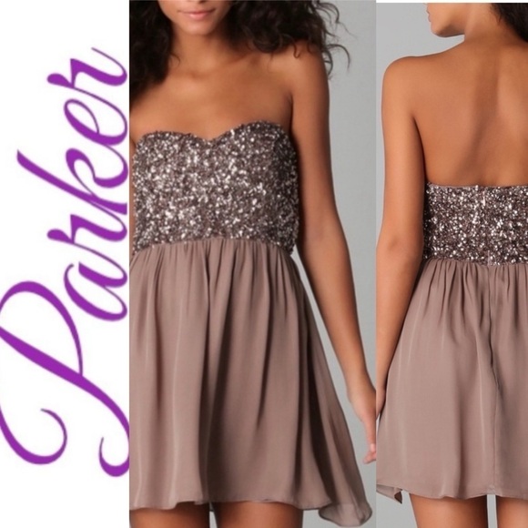 Parker Silk Chiffon Ruffle Beaded Sequin Mini Dress - Picture 1 of 10